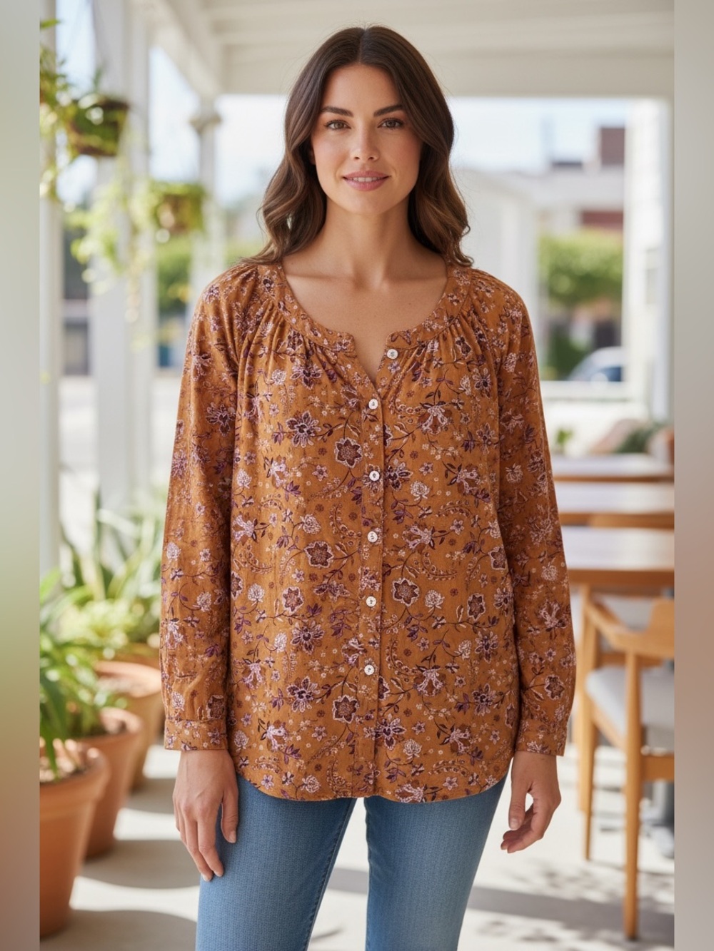J. Jill floral boho long sleeve button down shirt size M